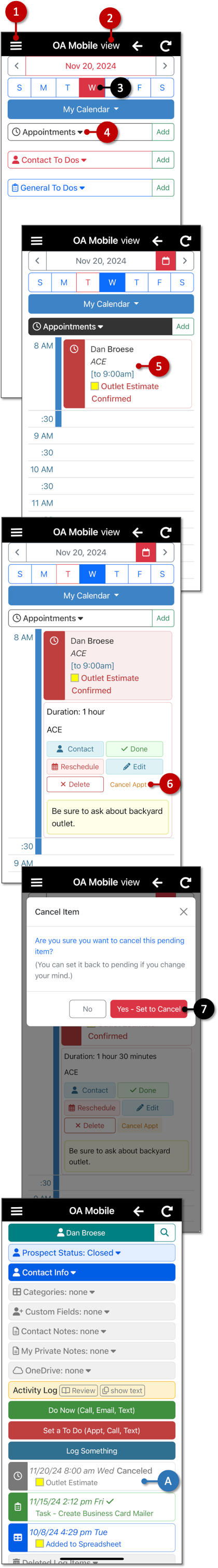 Cancel Appointment (Day View) - OA Mobile