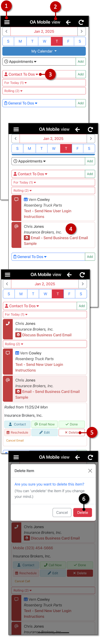 Delete a 'Contact To Do' in OA Mobile