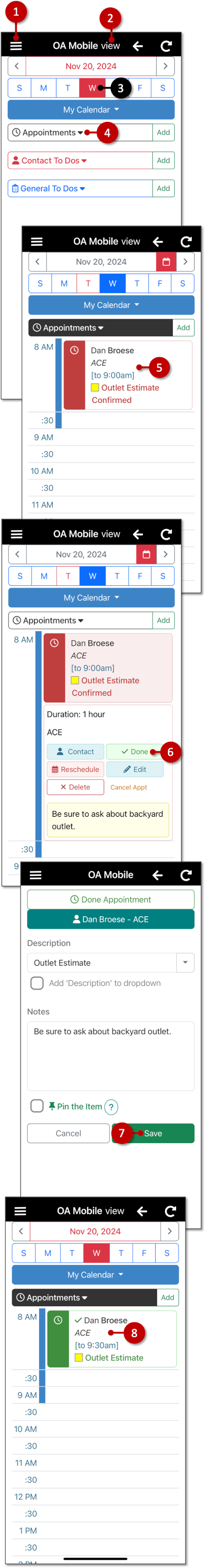 Mark Appointment as Done (Day View) - OA Mobile