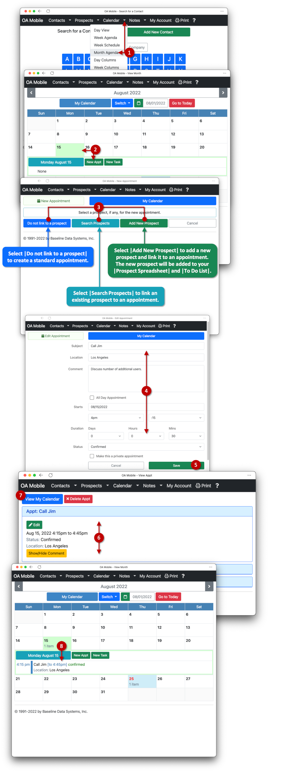 Make a New Appointment in Calendar Month Agenda View