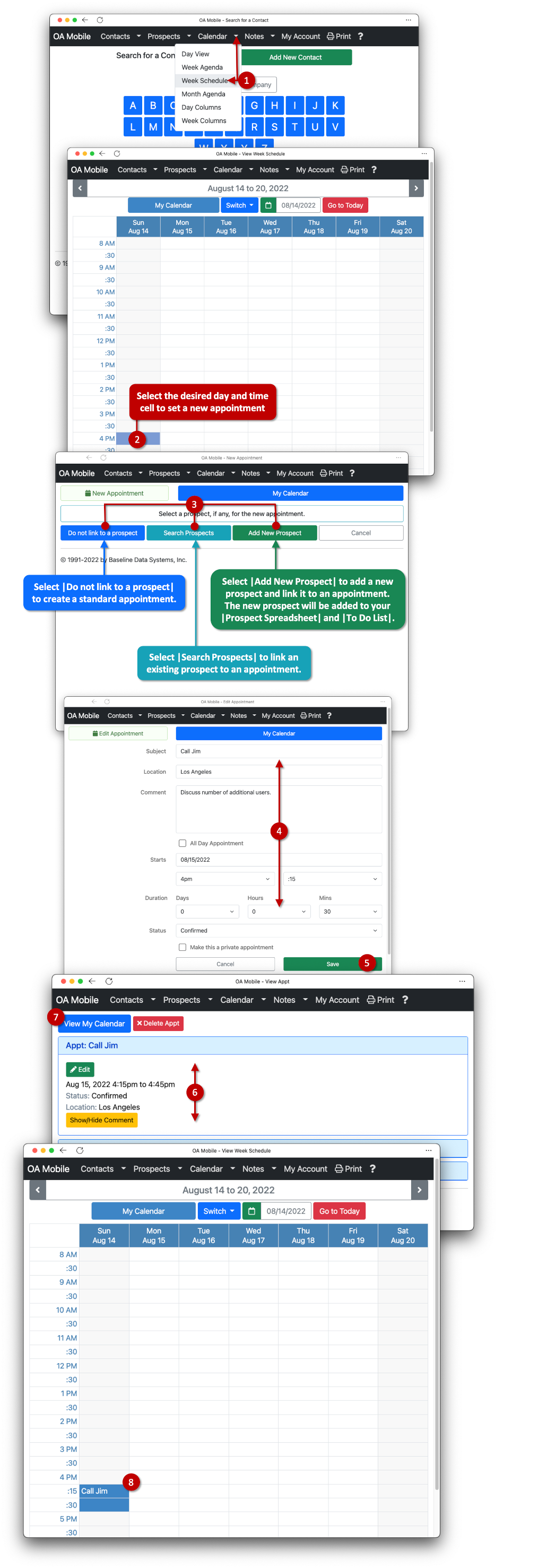 Make a New Appointment in Calendar Week Schedule View