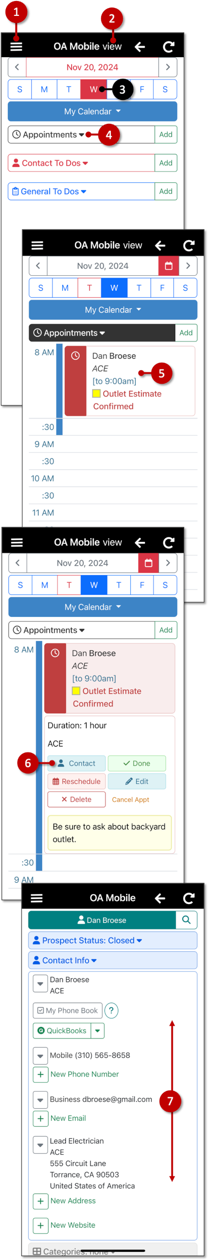 Open Attached Contact (Day View) - OA Mobile