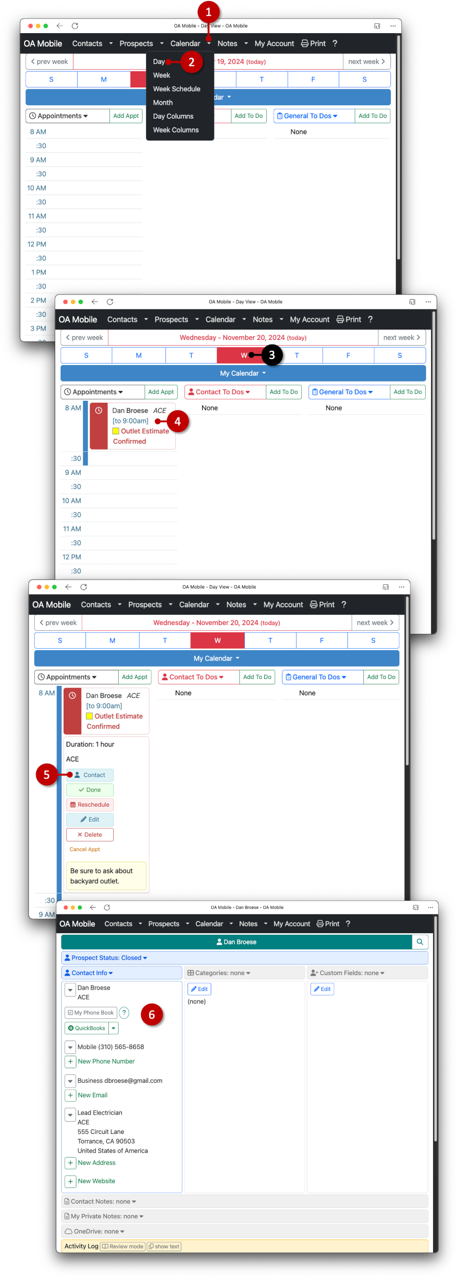 Open Attached Contact (Day View) - OA Mobile