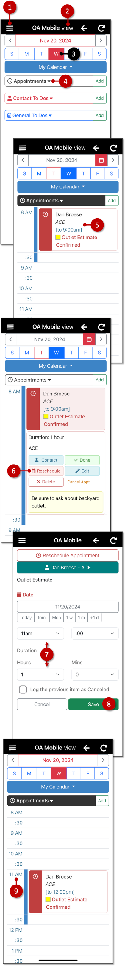 Reschedule Appointment Day View - OA Mobile