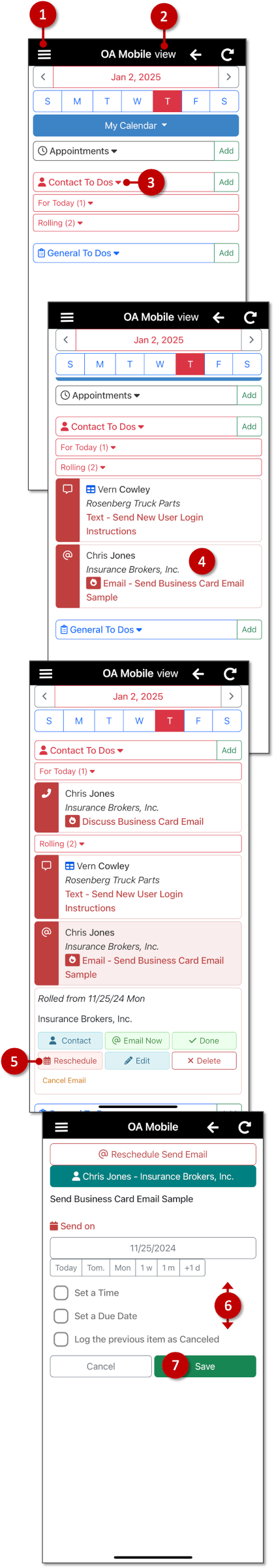 Reschedule a 'Contact To Do' in OA Mobile