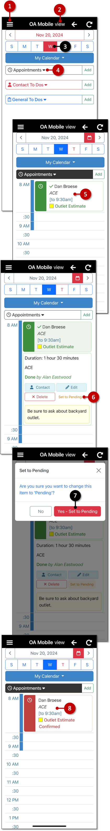 Set Appointment Pending (Day View) - OA Mobile