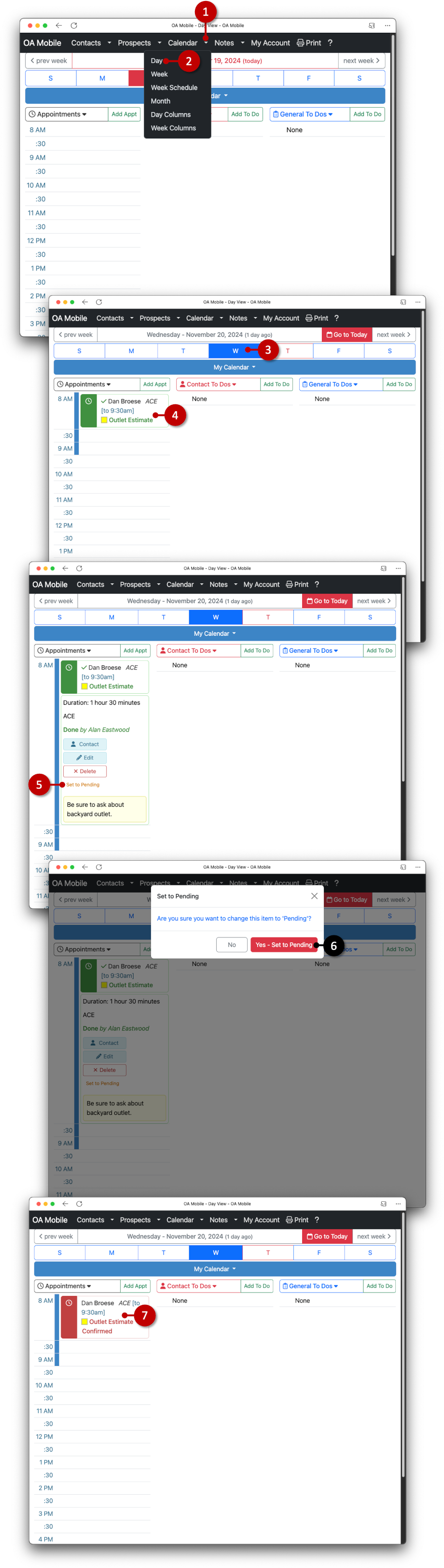 Set Appointment Pending (Day View) - OA Mobile