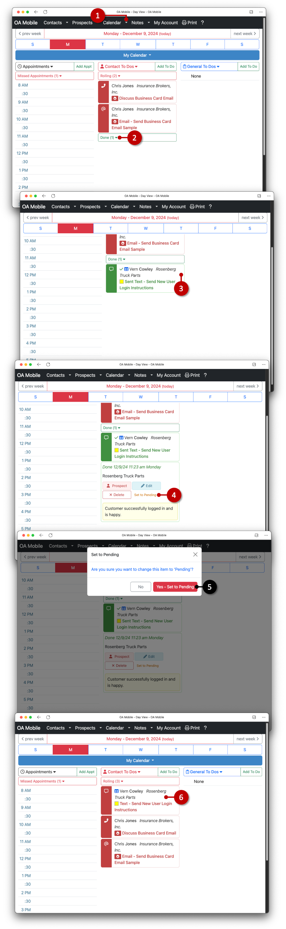 Setting a 'Contact To Do' to |Pending| in OA Mobile