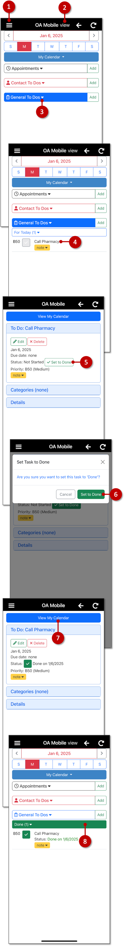 Set General To Do to Status |Done| - OA Mobile