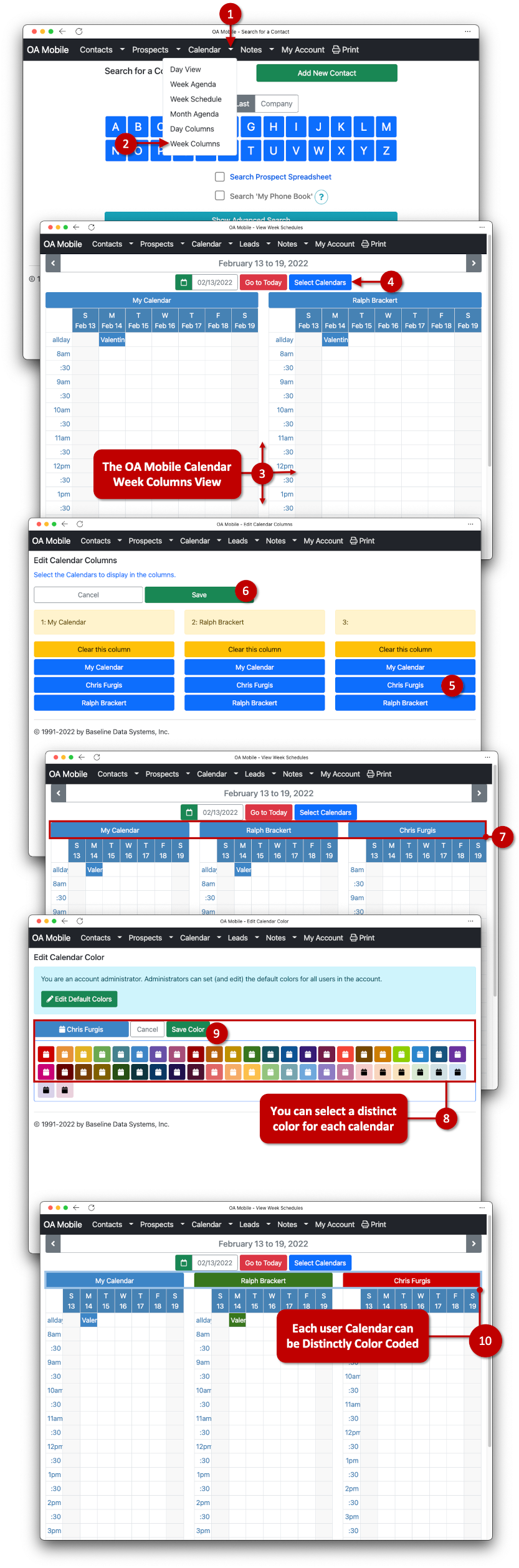 OA Mobile Calendar Week Columns View