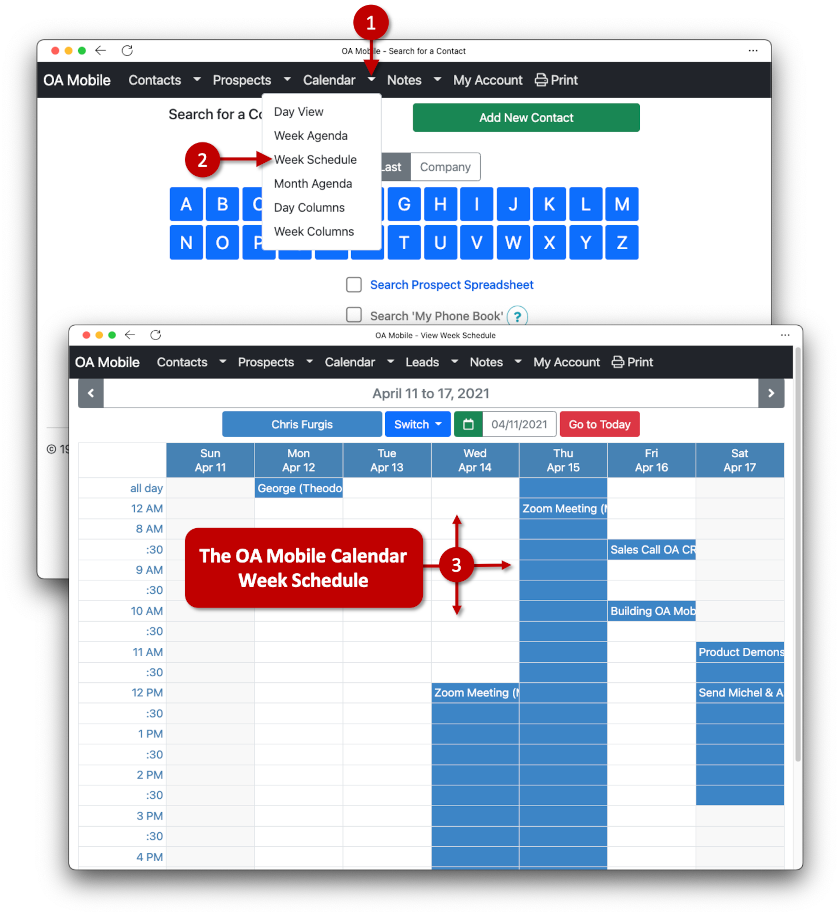 OA Mobile Calendar Week Schedule