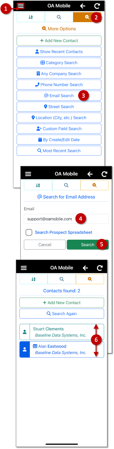 Search By Email Address with the OA Mobile App