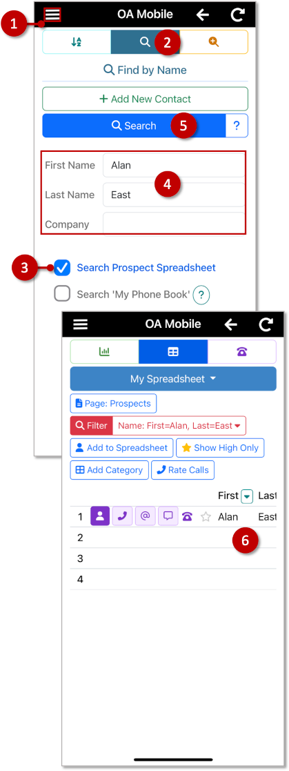 Search ONLY the Prospect Spreadsheet