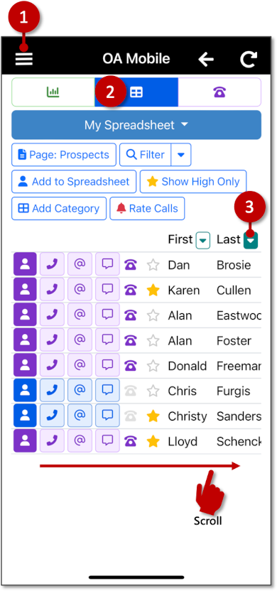 Sorting the Spreadsheet - OA Mobile