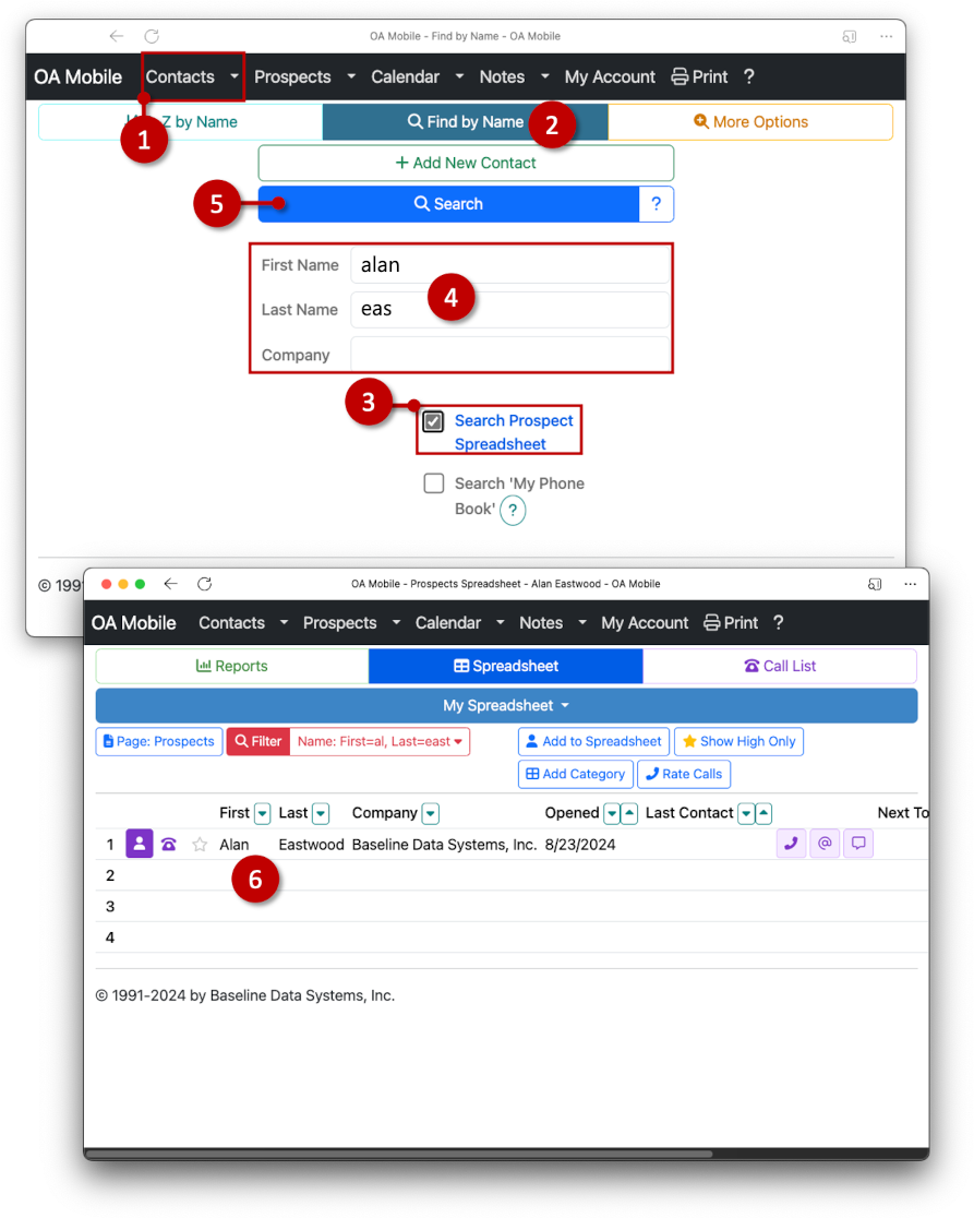 Search ONLY the Prospect Spreadsheet