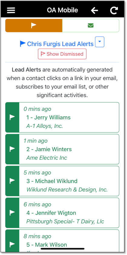 Lead Alerts - OA Mobile