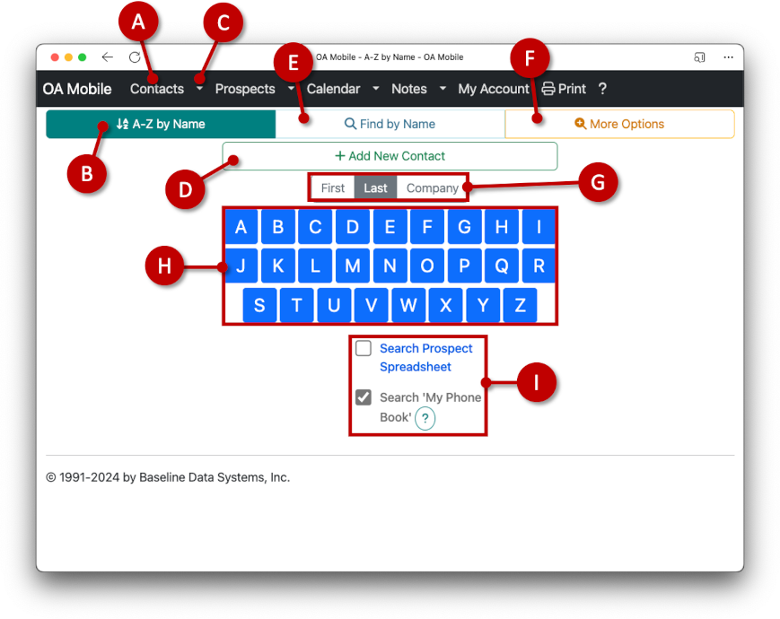 OA Mobile Desktop Contact Screen