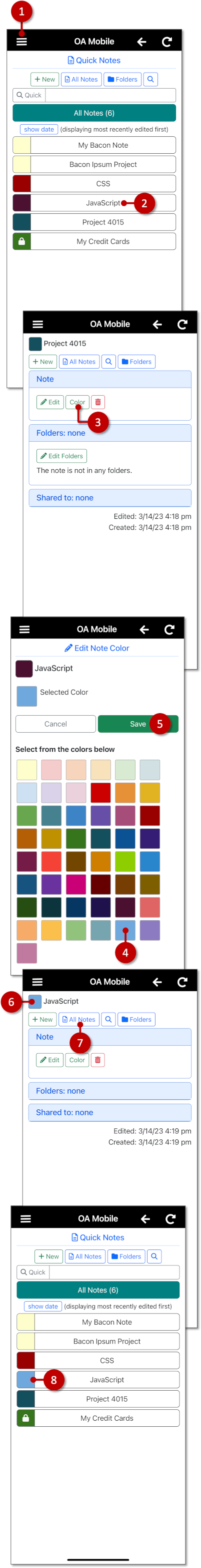 Change QuickNote Color - OA Mobile