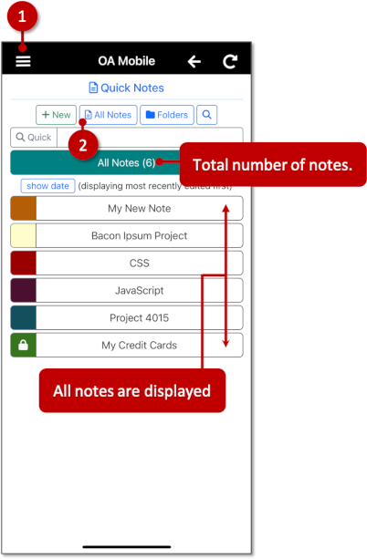 Display 'All Notes' in OA Mobile