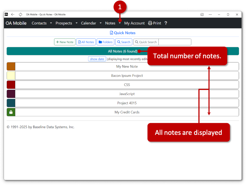 Display 'All Notes' in OA Mobile