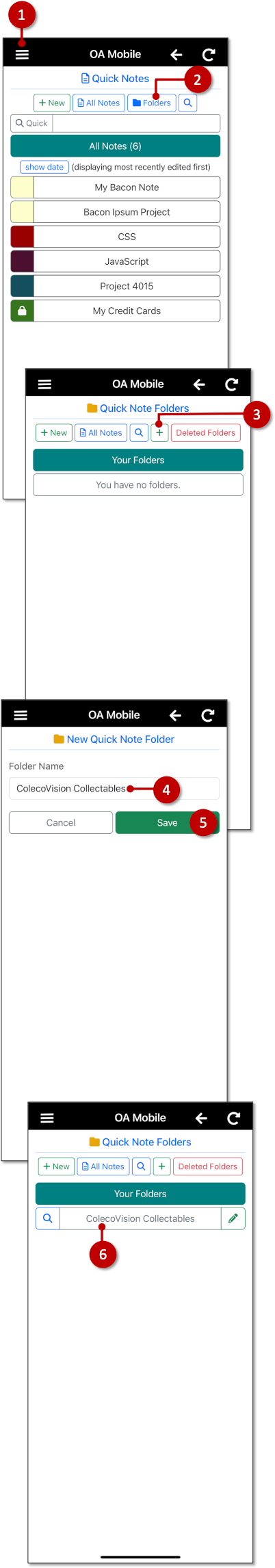 Create a QuickNotes Folder - OA Mobile