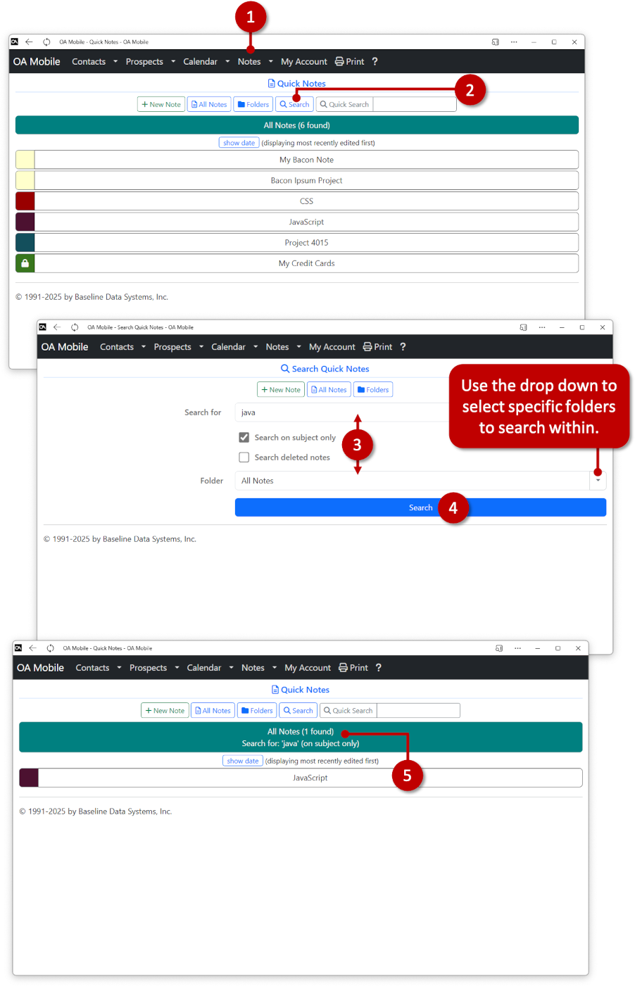 QuickNotes Advanced Search - OA Mobile Notes