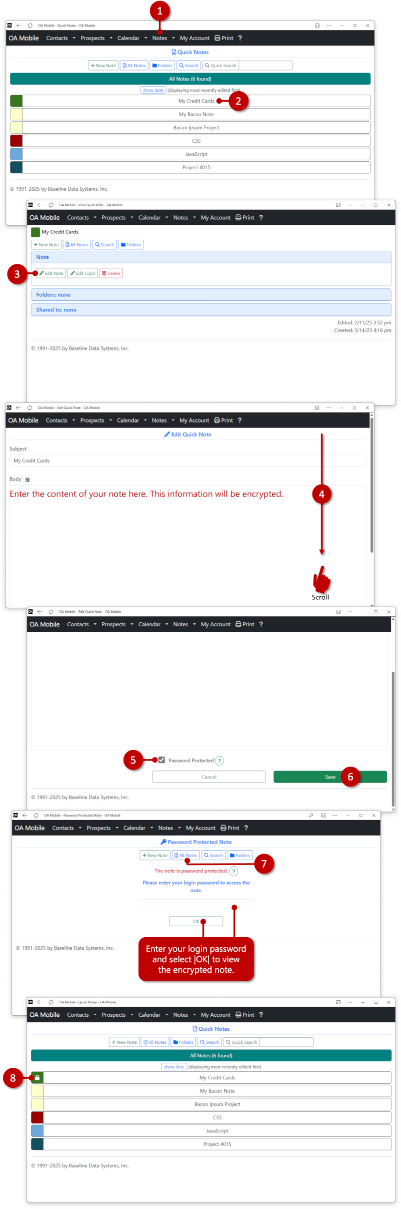 Password Protect a QuickNote - OA Mobile