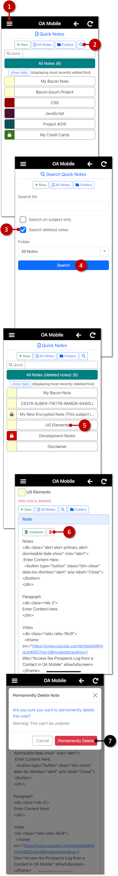 Permanently Delete a QuickNote - OA Mobile