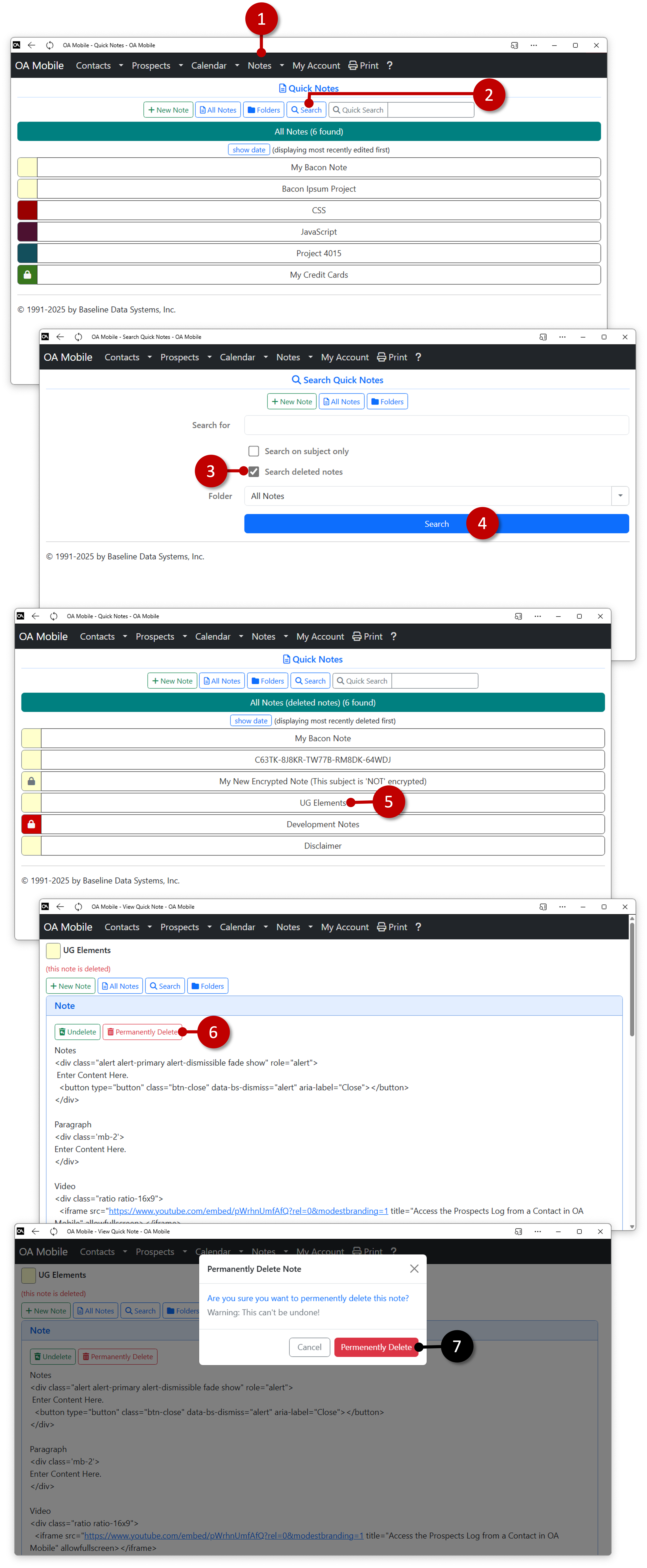 Permanently Delete a QuickNote - OA Mobile