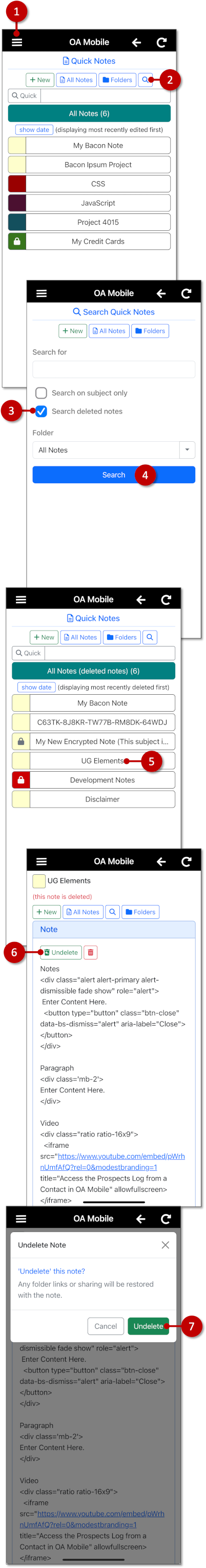 Undelete a QuickNote - OA Mobile