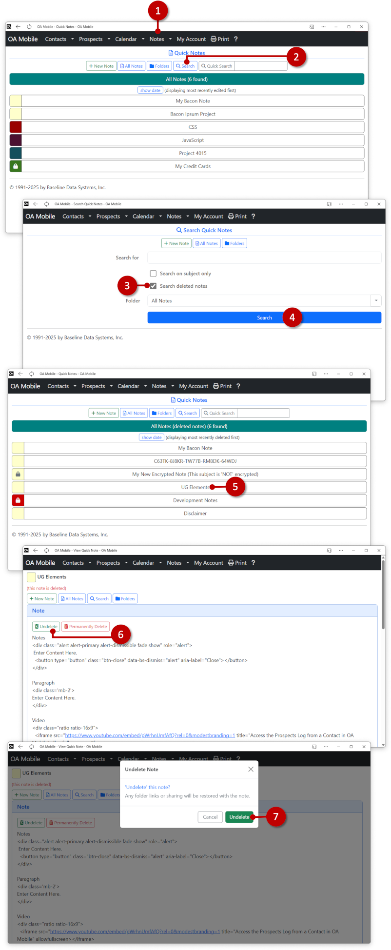 Undelete a QuickNote - OA Mobile