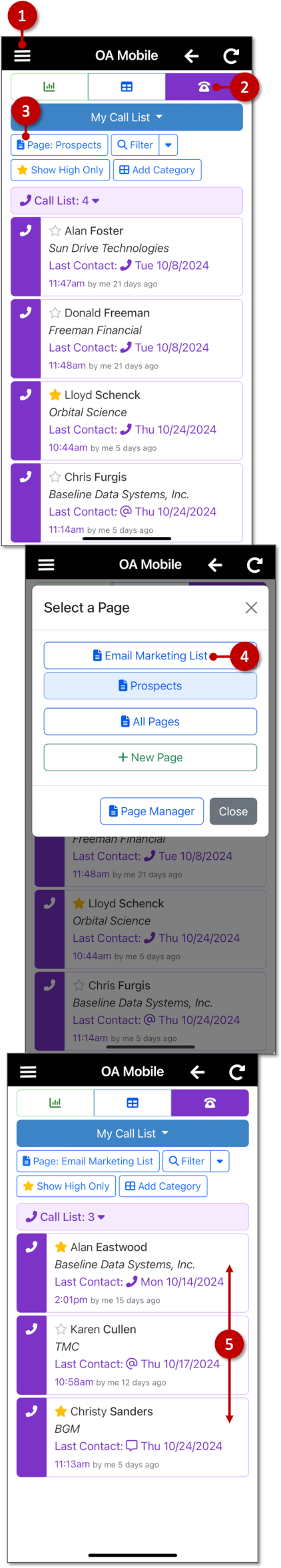 Filter by Pages - OA Mobile Call List