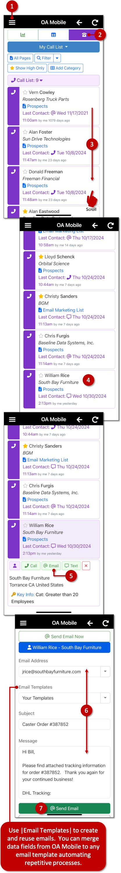 Send Email From Call List - OA Mobile