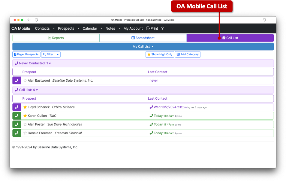 OA Mobile Call List