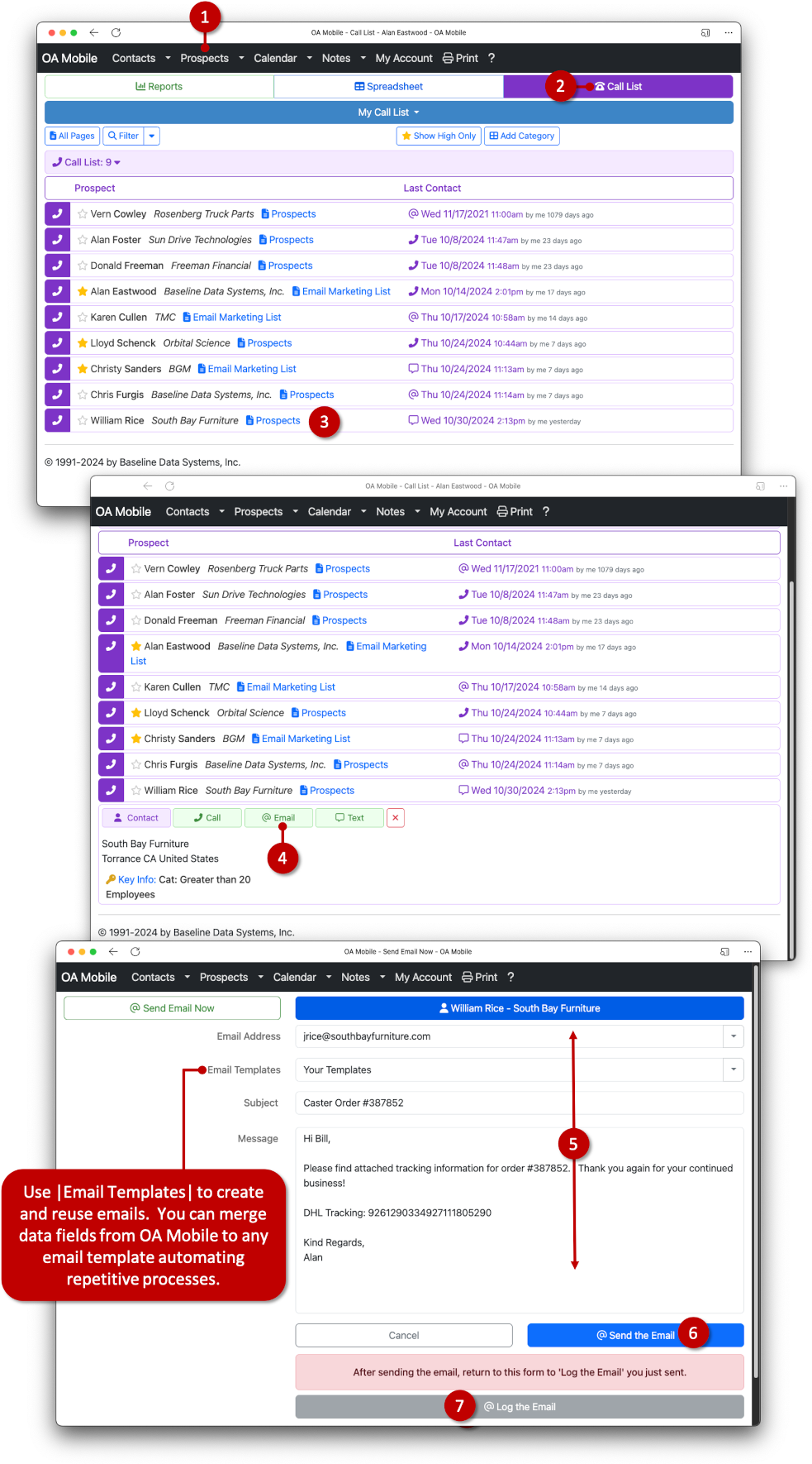 Send Email From Call List - OA Mobile