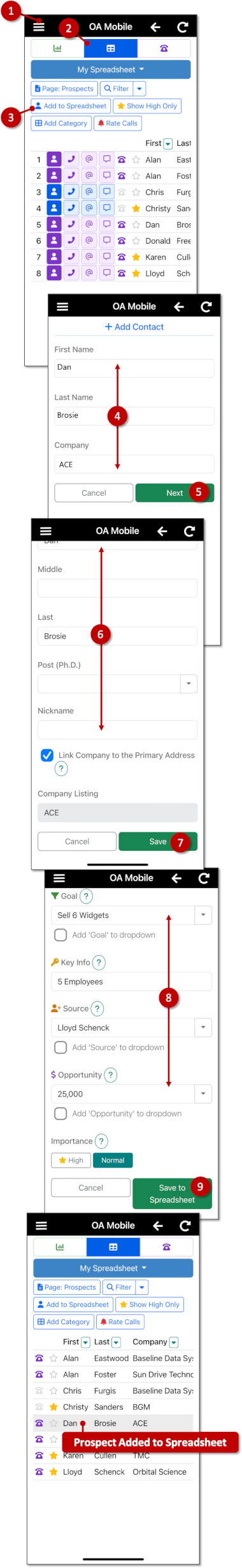 Add to Prospect Spreadsheet - OA Mobile Phone App