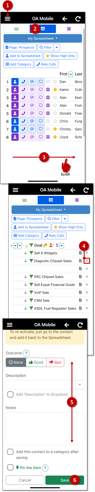 Remove Prospect from Spreadsheet - OA Mobile