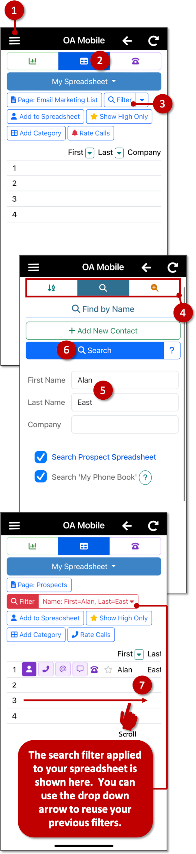 Searching the Spreadsheet in OA Mobile