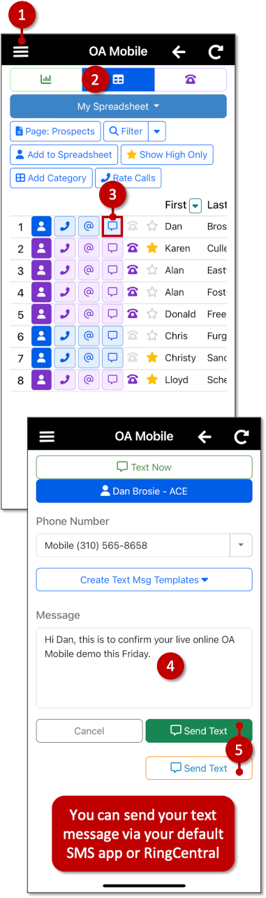 Send Text Message - OA Mobile