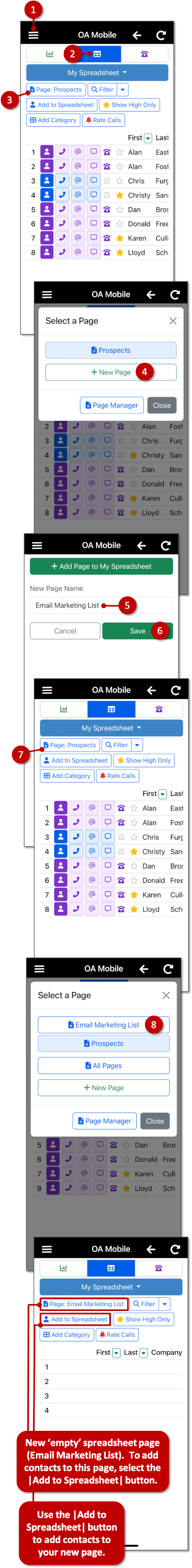 Spreadsheet Pages - OA Mobile