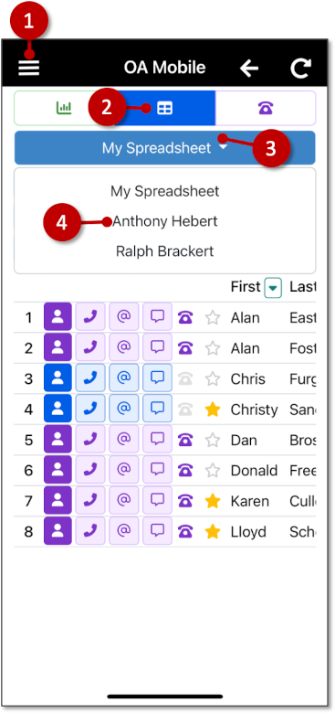 View Shared Spreadsheets OA Mobile