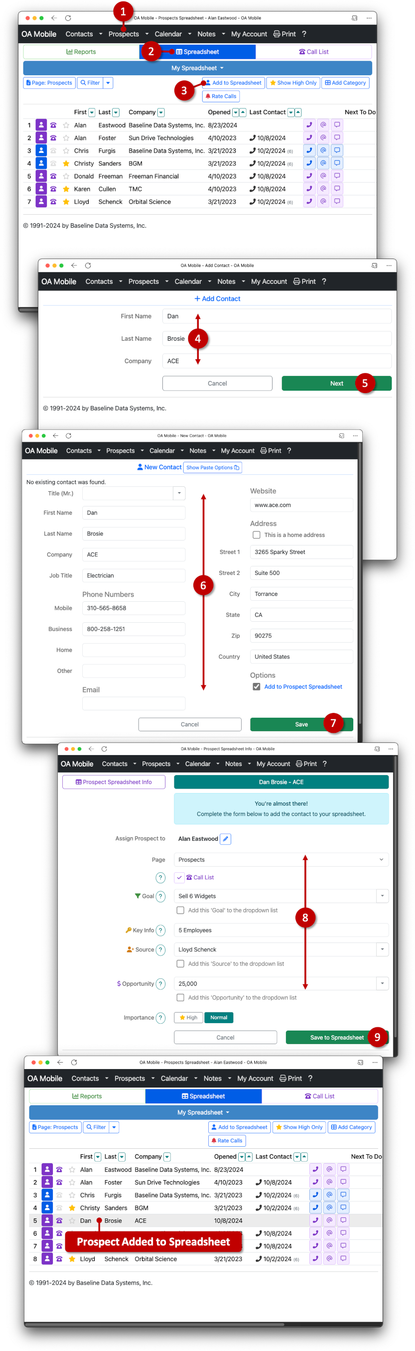 Add Prospect to Spreadsheet - OA Mobile