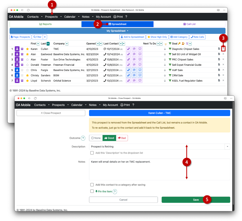 Remove Prospect from Spreadsheet - OA Mobile