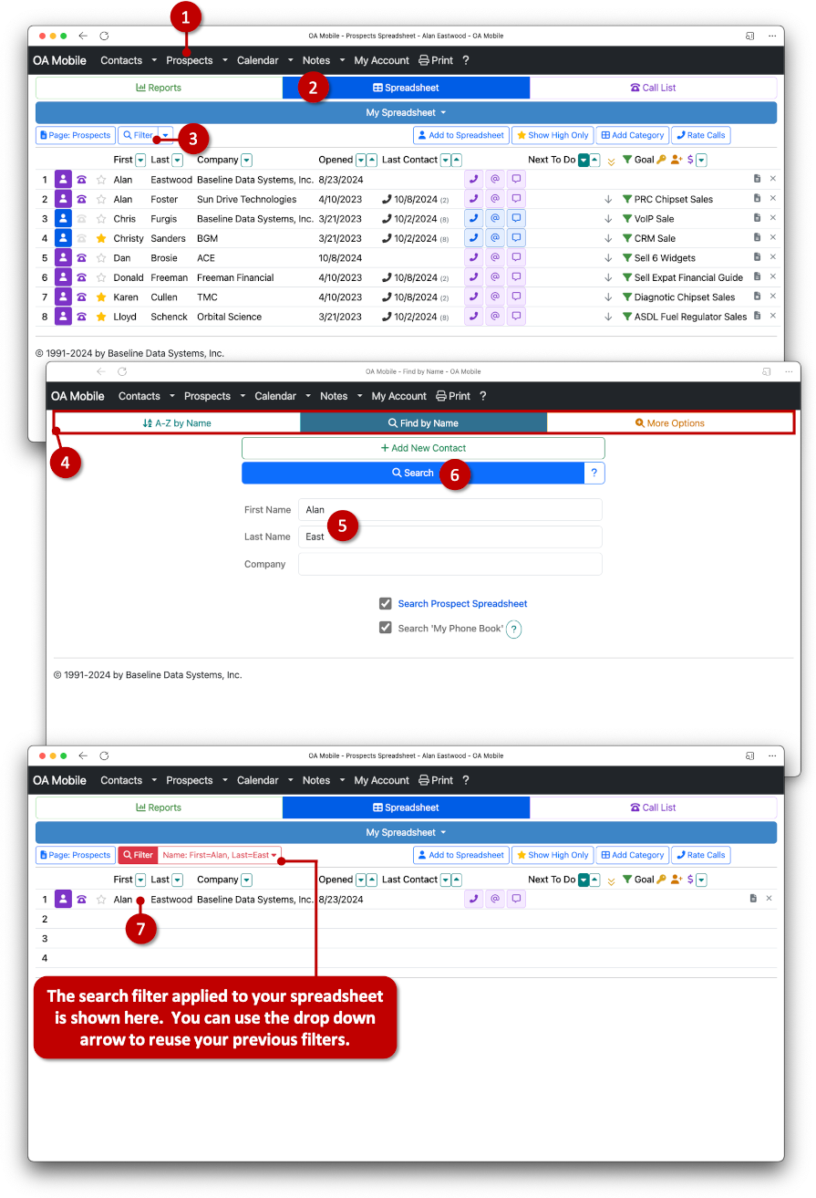 Searching the Spreadsheet in OA Mobile